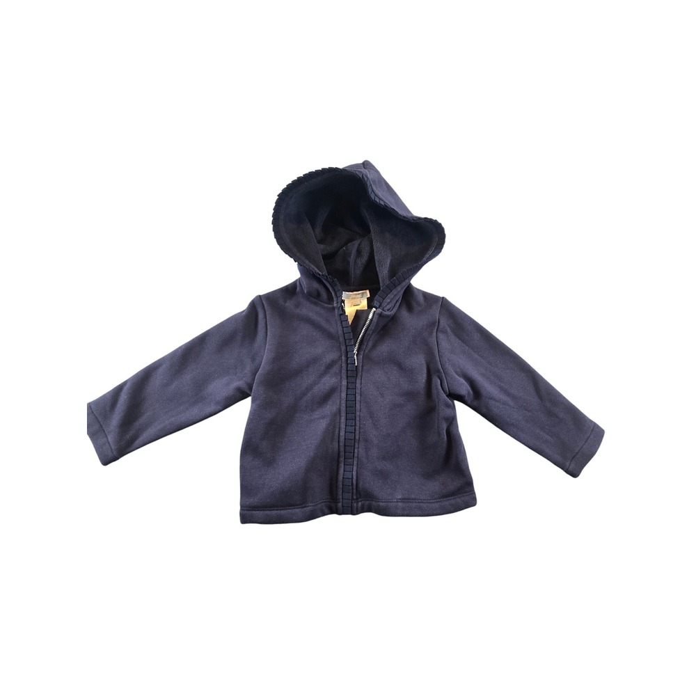 Jacadi‎ Paris Toddler Girl Navy Blue Ruffle Trim Zip Up Fleece Hoodie 24M 88cm
